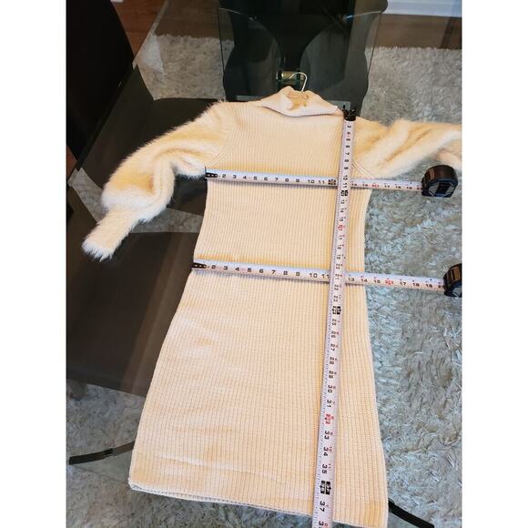Bump Biddy Sweater Dress Maternity Beige Ribbed Puffy Fur Sleeve Turtleneck LG - Picture 8 of 14